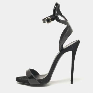 Pre Owned Giuseppe Zanotti Black Patent Leather Ankle Strap Sandals Size 39