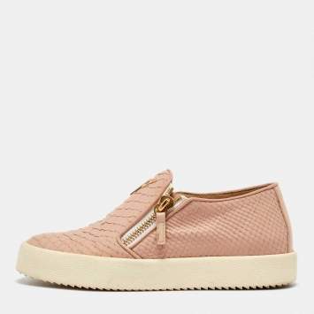 Pre Owned Giuseppe Zanotti Pink Python Embossed Leather London Slip on Sneakers Size 39