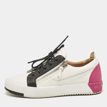 Pre Owned Giuseppe Zanotti White/Black Leather Frankie Low Top Sneakers Size 38