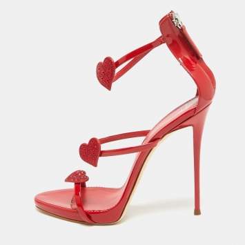 Pre Owned Giuseppe Zanotti Red Patent leather Harmony Love Ankle Strap Sandals Size 40