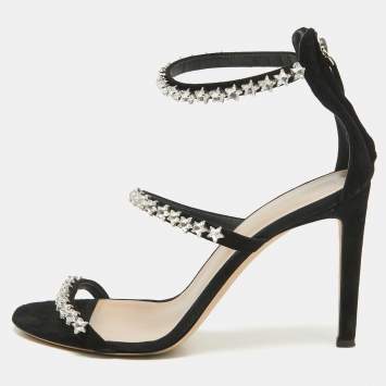 Pre Owned Giuseppe Zanotti Black Suede Star Crystal Harmony Sandals Size 39.5