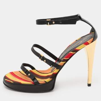 Pre Owned Giuseppe Zanotti Design Black Leather Ankle Strap Sandals Size 37