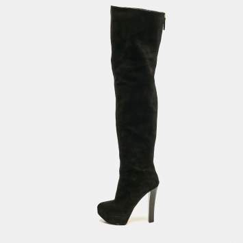 Pre Owned Giuseppe Zanotti Black Suede Over The Knee Boots Size 39