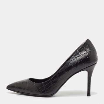 Pre Owned Giuseppe Zanotti Black Croc Embossed Leather Pointed Toe Pumps Size 36