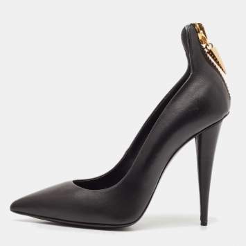 مملوكة مسبقًا Giuseppe Zanotti Black Leather Horn Zip Back  Pumps Size 38