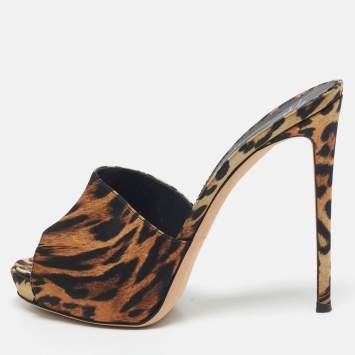 Pre Owned Giuseppe Zanotti Brown/Black Satin Nettie Sandals Size 39.5