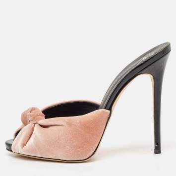 Pre Owned Giuseppe Zanotti Pink/Patent Velvet Slide Sandals Size 39.5