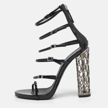 Giuseppe Zanotti Black Patent Leather lien 115PL Siutta Sandals Size 41