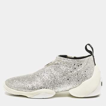 Pre Owned Giuseppe Zanotti Silver Glitter Jump Sneakers Size 37