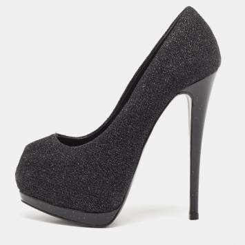 Pre Owned Giuseppe Zanotti Black Lurex Fabric Sharon Peep Toe Pumps Size 36