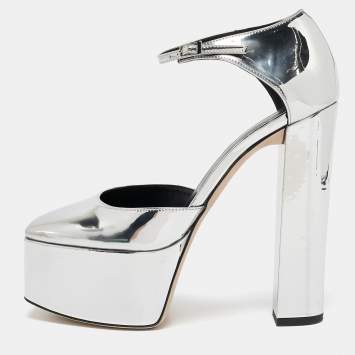 Pre Owned Giuseppe Zanotti Silver Patent Leather Mary Jane Pumps Size 40