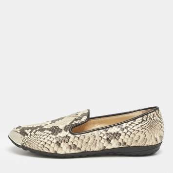 Giuseppe Zanotti Grey Python Embossed Leather Smoking Slippers Size 36