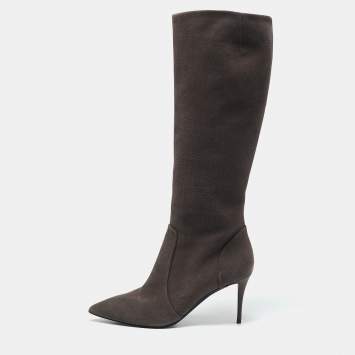 Giuseppe Zanotti Grey Suede Pointed Toe Knee Length Boots Size 37
