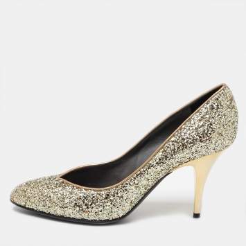 Pre Owned Giuseppe Zanotti Gold Glitter Round Toe Pumps Size 39.5