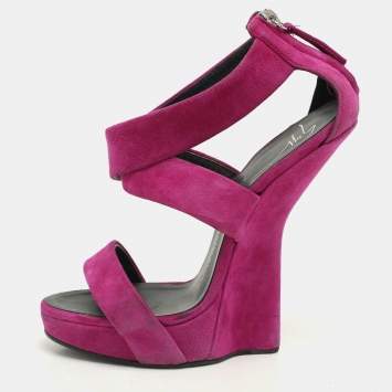 Giuseppe Zanotti Purple Suede Alien Wedge Sandals Size 37.5