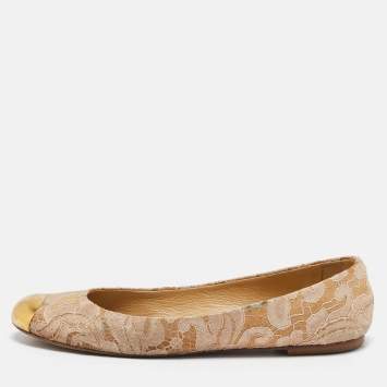 Pre Owned Giuseppe Zanotti Beige Lace Cap Toe Ballet Flats Size 37