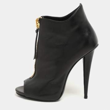 Giuseppe Zanotti Black Leather Peep Toe Ankle Booties Size 36.5