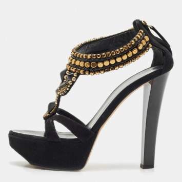 Giuseppe Zanotti Black Suede Embellished Platform Sandals Size 39