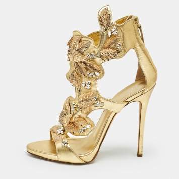 Giuseppe Zanotti Gold Leather Embellished Coline Sandals Size 39