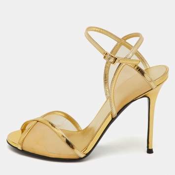 Giuseppe Zanotti Gold Mesh and Leather Ankle Strap Sandals Size 37