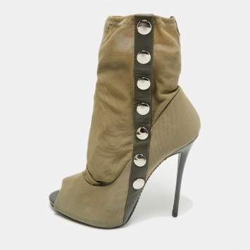Giuseppe Zanotti Army Green Canvas and Mesh Peep Toe Booties Size 39