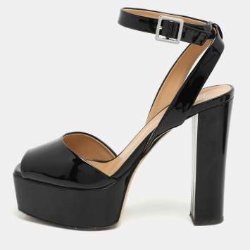 Pre Owned Giuseppe Zanotti Black Patent Leather Betty Platform Ankle Strap Sandals Size 38