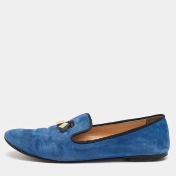 Pre Owned Giuseppe Zanotti Blue Suede Charm Smoking Slippers Size 41