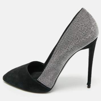 Pre Owned Giuseppe Zanotti Black Suede Crystal Embellished Pumps Size 39