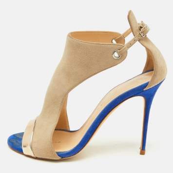 Pre Owned Giuseppe Zanotti Beige/Metallic Suede and Leather Open Toe Sandals Size 39