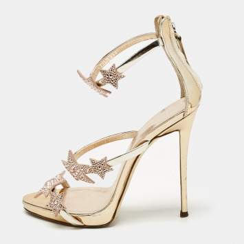Giuseppe Zanotti Rose Gold Leather Harmony Star Sandals Size 37.5