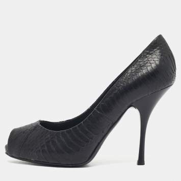 Pre Owned Giuseppe Zanotti Black Python Leather Platform Peep Toe Pumps Size 36