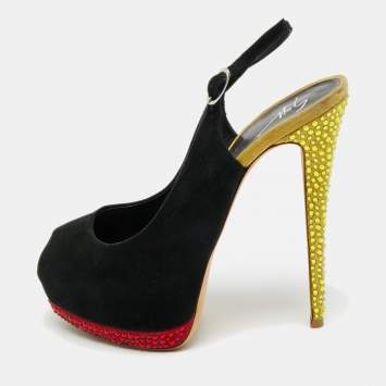 Giuseppe Zanotti Two Tone Suede Crystal Embellished Peep Toe Slingback Pumps Size 38