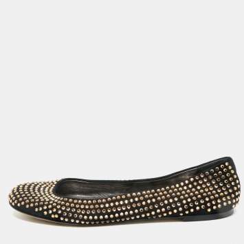Pre Owned Giuseppe Zanotti Black Suede Crystal Embellished Ballet Flats Size 38