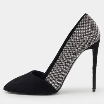 Pre Owned Giuseppe Zanotti Black Suede Stud Embellished Pointed Toe Pumps Size 37.5