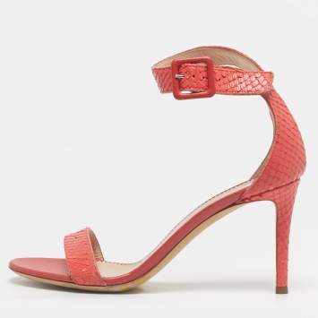 Pre Owned Giuseppe Zanotti Pink Snakeskin Embossed Leather Ankle Strap Sandals Size 36
