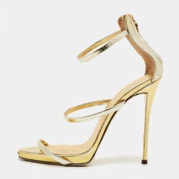 Pre Owned Giuseppe Zanotti Harmony Size 40 Gold Foil Leather Ankle Strap Sandals