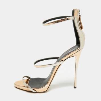 Pre Owned Giuseppe Zanotti Harmony Size 41 Gold Foil Leather Ankle Strap Sandals