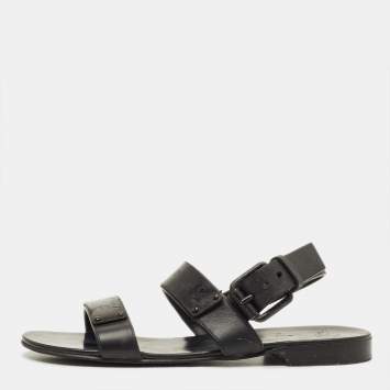 Pre Owned Giuseppe Zanotti Size 40 Black Leather Slingback Flat Sandals