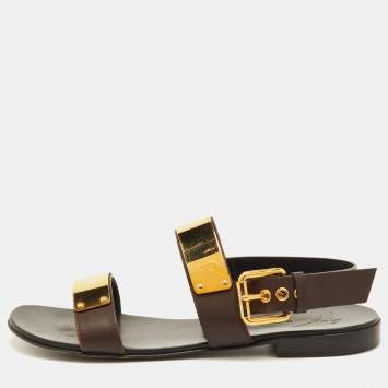مملوكة مسبقًا Giuseppe Zanotti Jason Size 41 Dark Brown Leather Slingback Flat Sandals