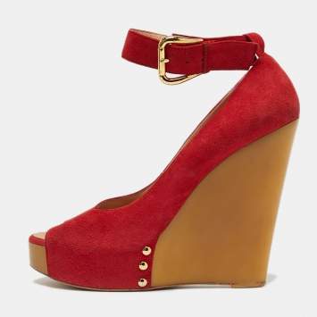مملوكة مسبقًا Giuseppe Zanotti Size 37.5 Red Suede Wedge Pumps