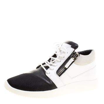 Pre Owned Giuseppe Zanotti Monochrome Leather and Mesh Megatron Lace Up Sneakers Size 40