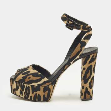 مملوكة مسبقًا Giuseppe Zanotti Lavinia Size 40 Brown Leopard Print Canvas Ankle Strap Sandals