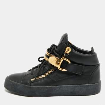 مملوكة مسبقًا حذاء رياضي جوسيبي زانوتي كوبي عنق مرتفع جلد أزرق وأسود مقاس 49