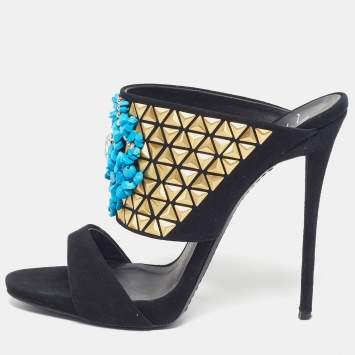 مملوكة مسبقًا Giuseppe Zanotti Size 39 Black Suede Crystal Embellished Coline Sandals 