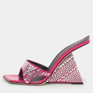 Pre Owned Giuseppe Zanotti Tutankamon Crystal Embellished Size 38.5 Pink Suede Slide Sandals