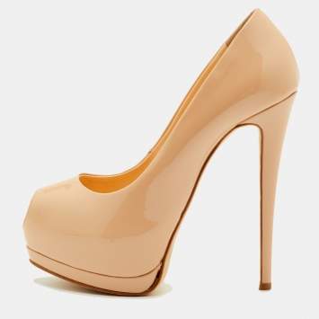 Pre Owned Giuseppe Zanotti Sharon Size 36 Blush Beige Patent Leather Platform Peep Toe Pumps