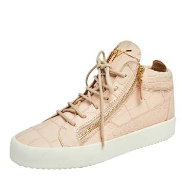 Pre Owned Giuseppe Zanotti Peach Croc Embossed Leather London High Top Sneakers Size 41