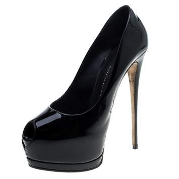 Pre Owned Giuseppe Zanotti Black Patent Leather Peep Toe Platform Pumps Size 40