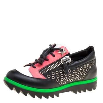 Pre Owned Giuseppe Zanotti Multicolor Leather Stud Detail Lace Up Sneakers Size 36