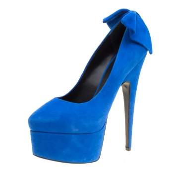 Pre Owned Giuseppe Zanotti Blue Suede Debra Bow Platform Pumps Size 38